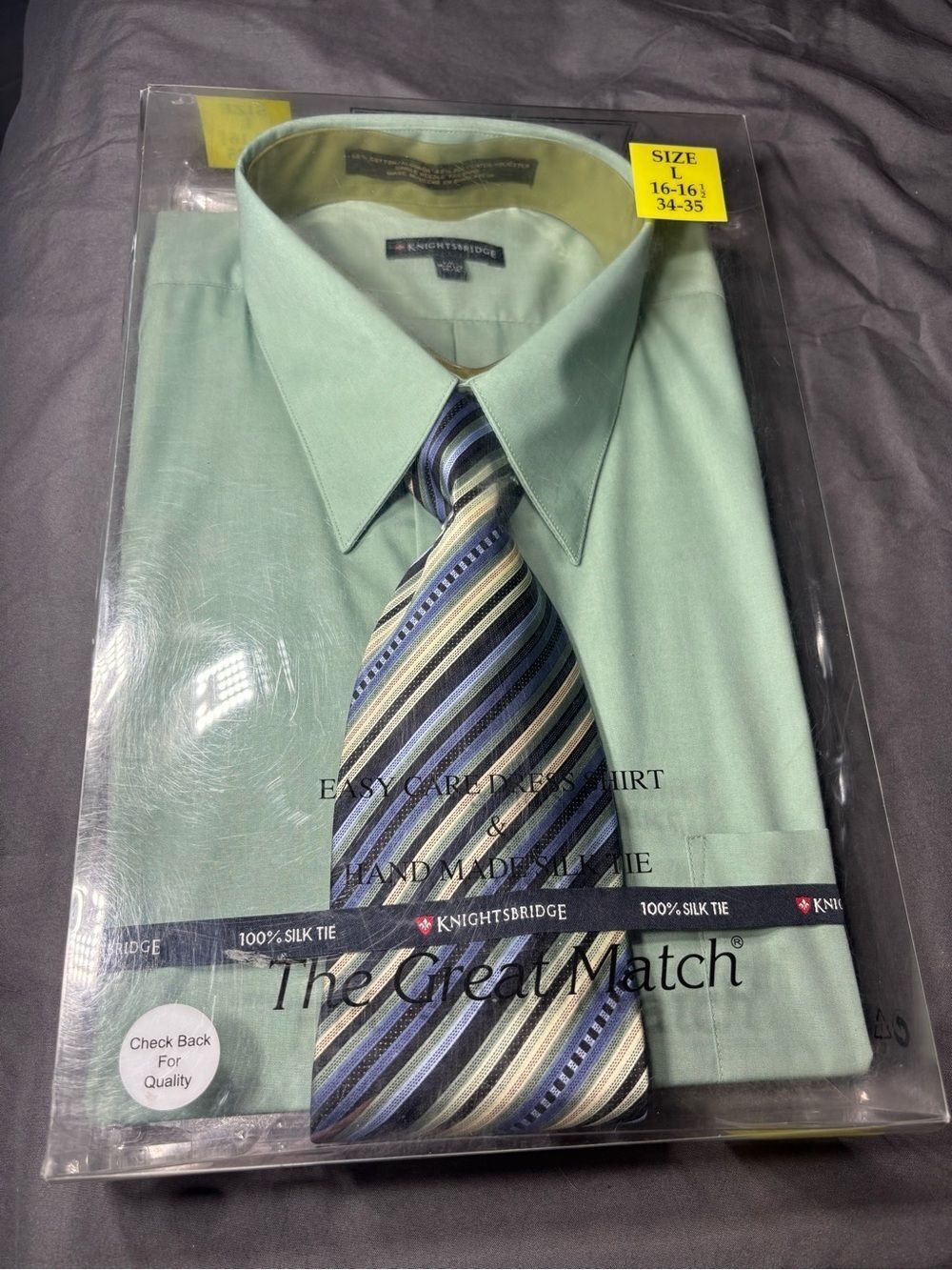 New Men’s Mint Green Dress Shirt & Tie Size Large 16-16.5 - 34-35